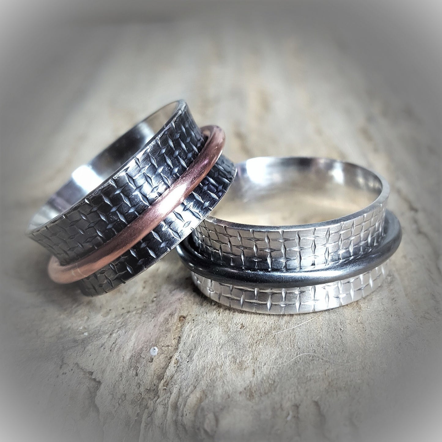 Buddhist-inspired handcrafted sterling silver fidget / meditation ring