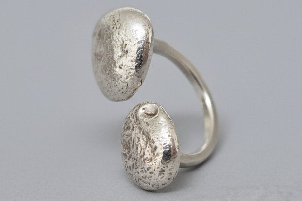 Two domed handcrafted sterling silver ring