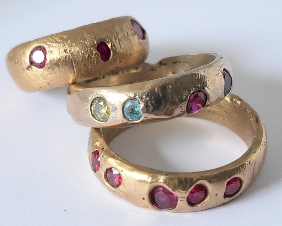 Historic medieval style gold rings with rubies and sapphires
