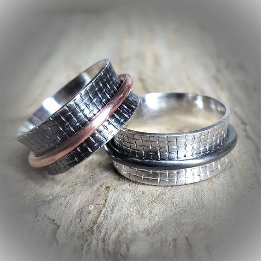 Buddhist-inspired handcrafted sterling silver fidget / meditation ring