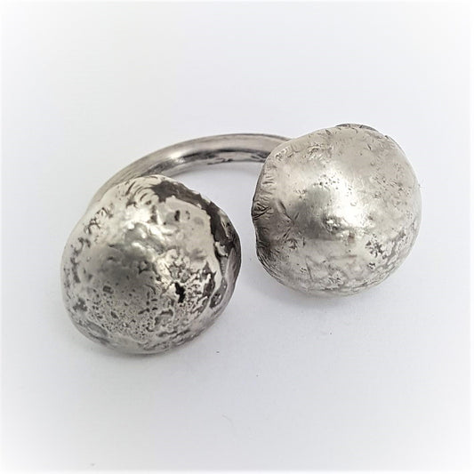 Two domed handcrafted sterling silver ring