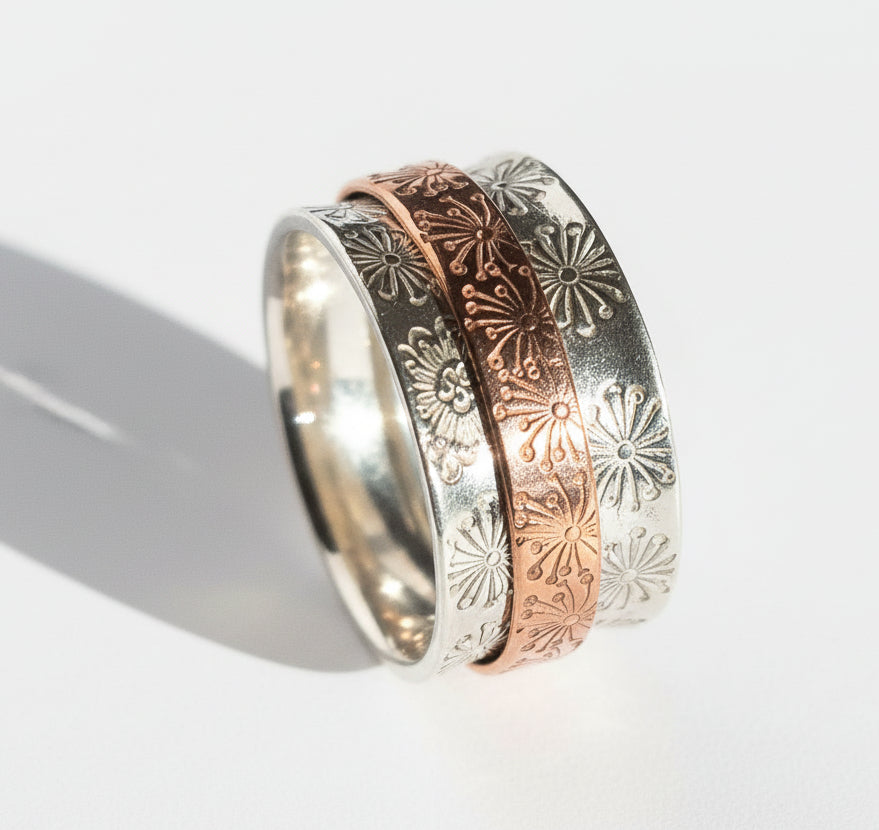 Buddhist-inspired handcrafted sterling silver meditation / fidget ring
