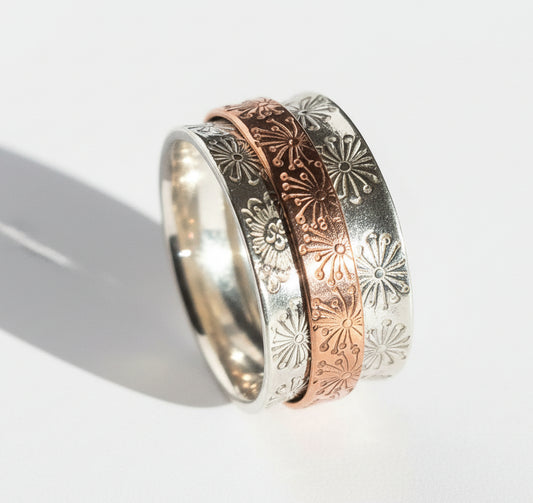 Buddhist-inspired handcrafted sterling silver meditation / fidget ring